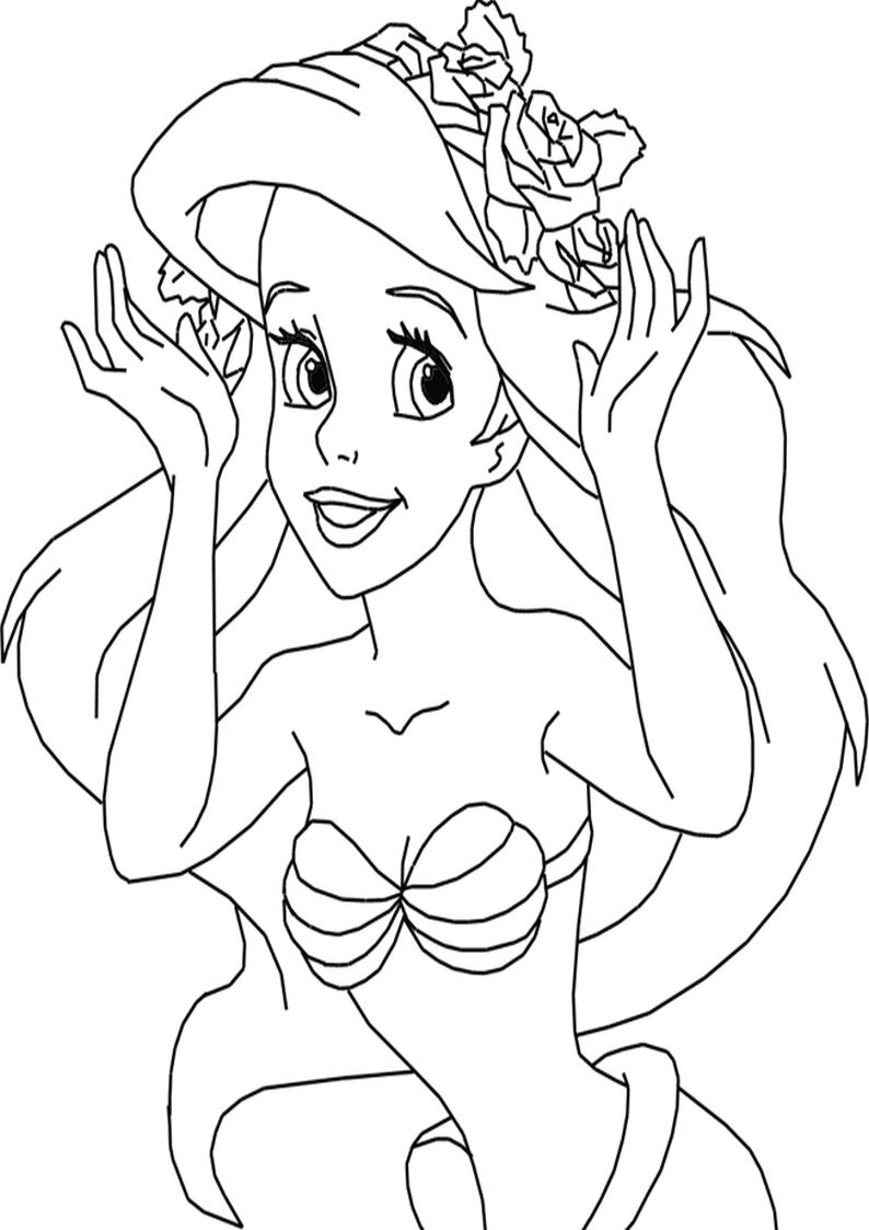 kolorowanka  Ariel z bajki Mała Syrenka od wytwórni Disney, obrazek do wydruku i pokolorowania kredkami numer 46